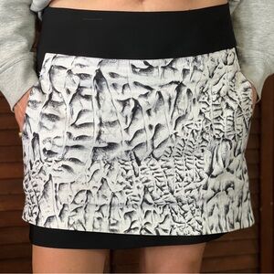 Helmut Lang Skirt Strata Print Pockets White Black Linen Blend Mini Women's 8